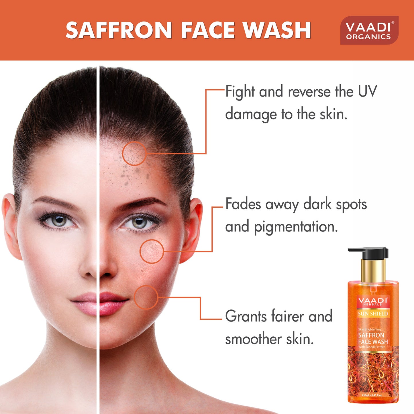 Pack of 2 Skin Whitening Saffron Face Wash With Sandal Extract (250 ml x 2)