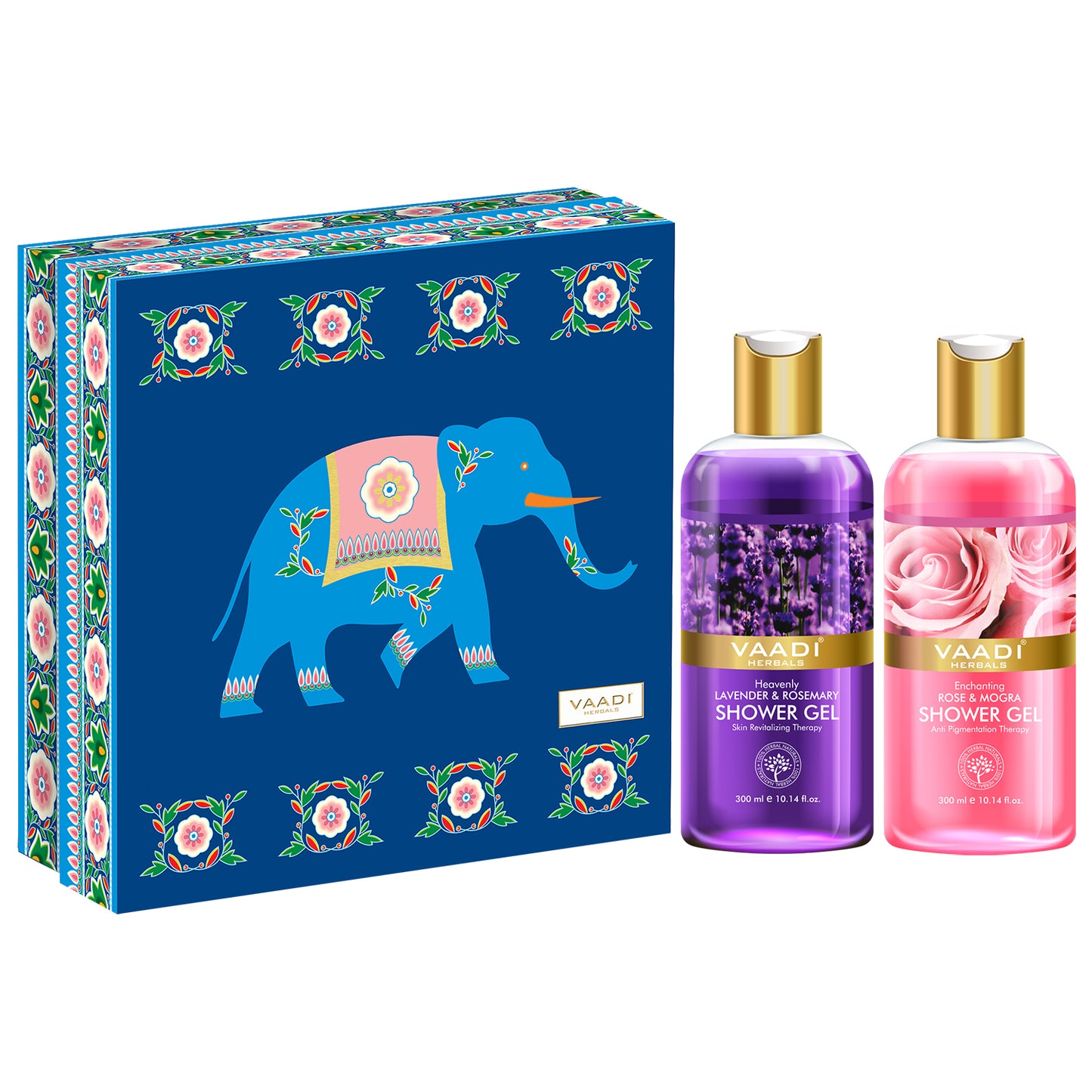 Exotic Floral Shower Gels Gift Box - Enachanting Rose & Mogra 300 ml & Heavenly Lavender & Rosemary 300 ml ( 300 ml x 2 )