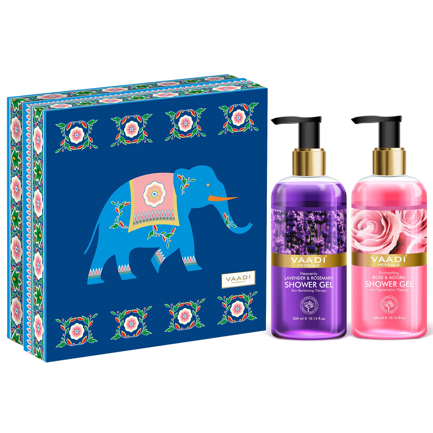 Exotic Floral Shower Gels Gift Box - Enachanting Rose & Mogra 300 ml & Heavenly Lavender & Rosemary 300 ml ( 300 ml x 2 )