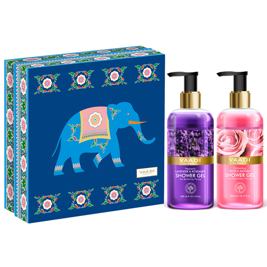 Exotic Floral Shower Gels Gift Box - Enachanting Rose & Mogra 300 ml & Heavenly Lavender & Rosemary 300 ml ( 300 ml x 2 )