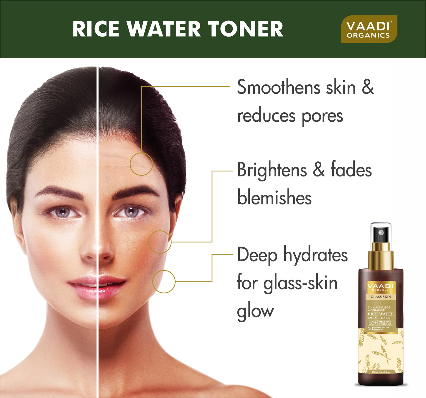 2% Niacinamide + Ceramide Rice Water Facial Toner - B3+ | Brightening| Pore-Tightening & Glass-Skin Hydration (250 ml)