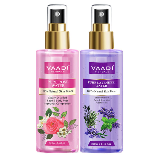 Pack of 2 - Rose Water & Lavender Water - 100% Natural & Pure (250 ml x 2)