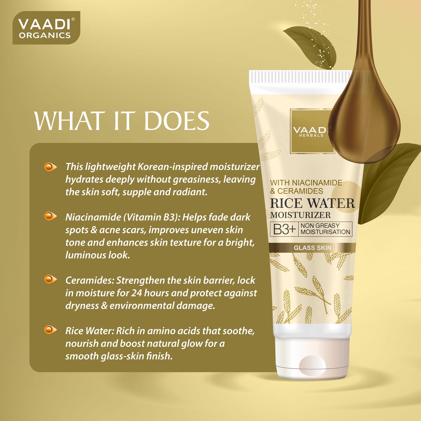 Rice Water Moisturizer with Niacinamide & Ceramides - B3+ | Oil-Control| Matte & Non-Greasy Hydration| Glass Skin Look (60 ml)