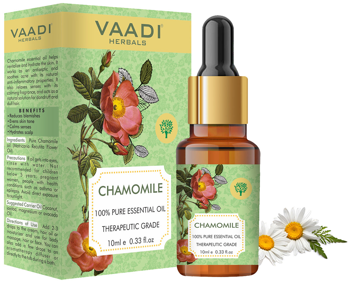 Chamomile Essential Oil - Reduces Blemishes, Evens Skin Tone - Relieves Stress, Better Sleep - 100% Pure Therapeutic Grade (10 ml)