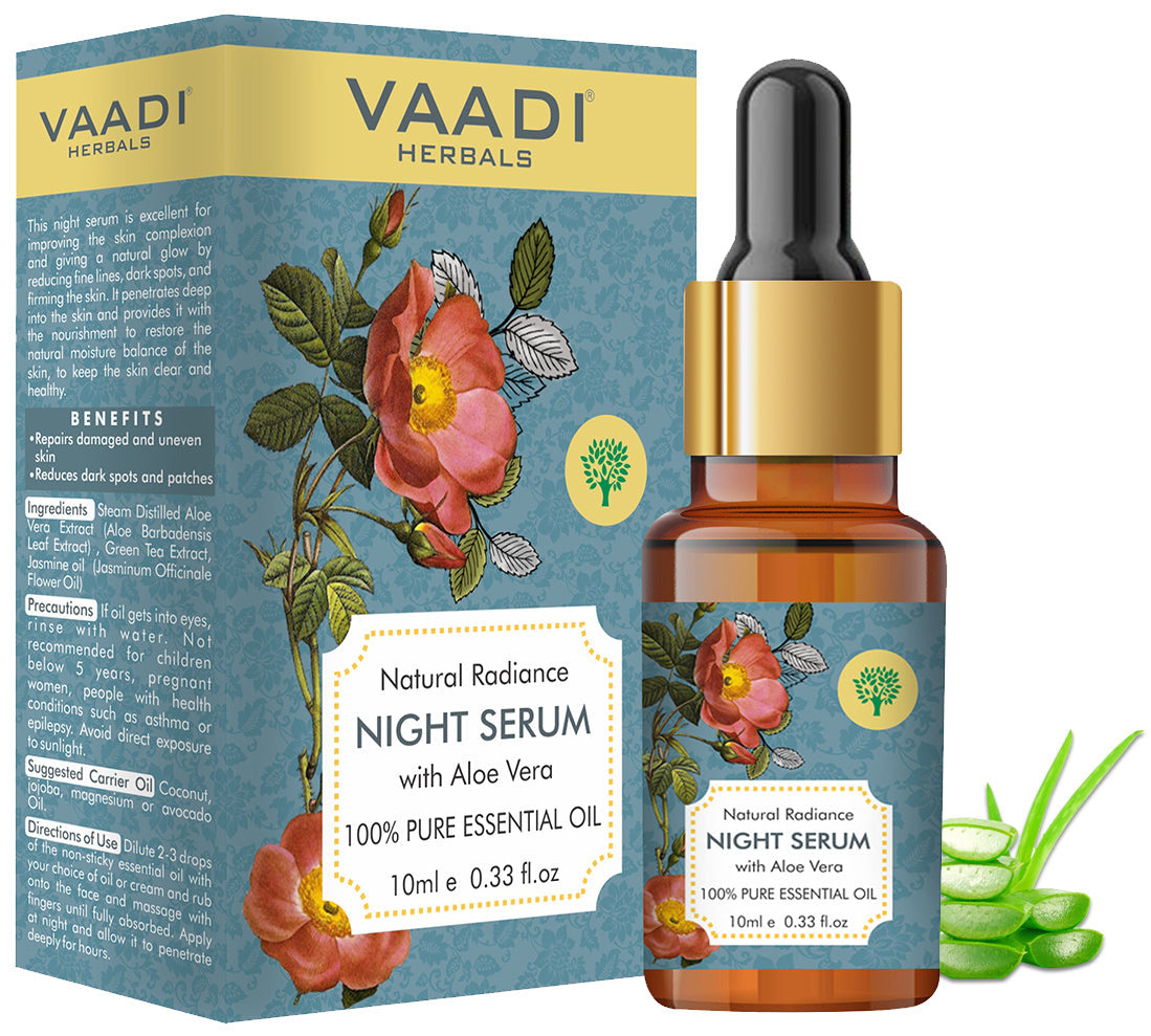 Natural Radiance Night Serum with Aloe Vera - Reduces Dark Spots & patches, Repairs Damaged & Uneven Skin (10 ml)