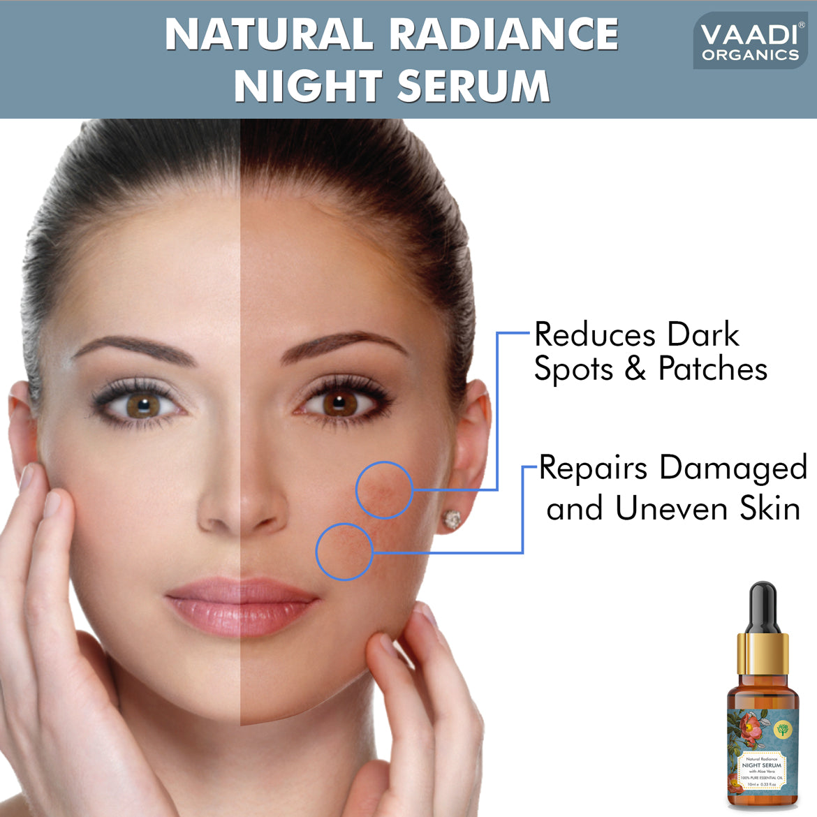 Natural Radiance Night Serum with Aloe Vera - Reduces Dark Spots & patches, Repairs Damaged & Uneven Skin (10 ml)