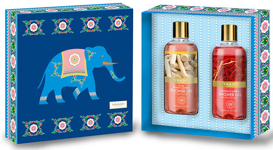 Royal India Shower Gels Gift Box - Luxurious Saffron 300 ml & Divine Honey & Sandal 300 ml ( 300 ml x 2 )