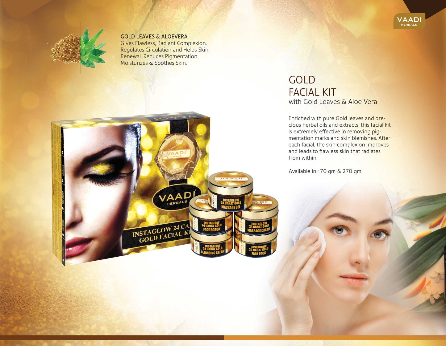 Gold Facial Kit - 24 Carat Gold Leaves, Marigold & Wheatgerm Oil, Lemon Peel Extract (70 gms)