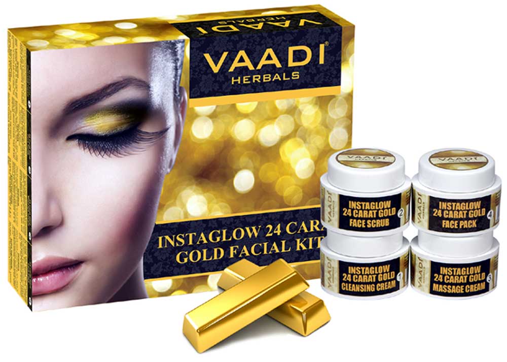 Gold Facial Kit - 24 Carat Gold Leaves, Marigold & Wheatgerm Oil, Lemon Peel Extract (70 gms)