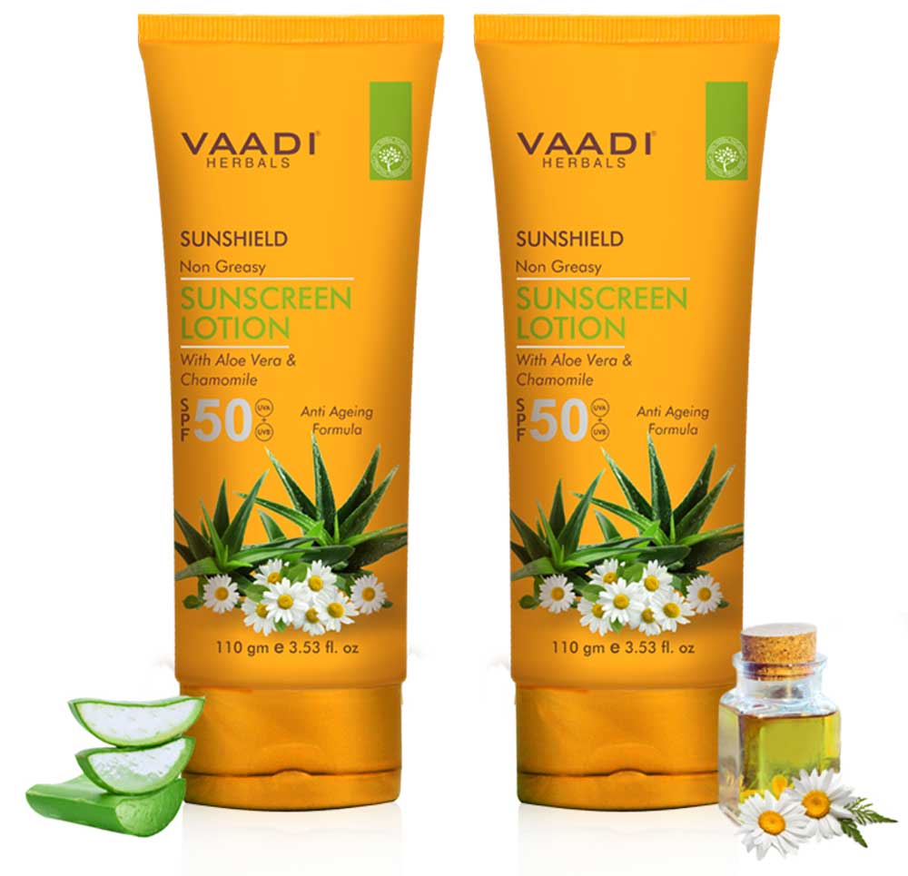 Pack of 2 Sunscreen Lotion SPF-50 with Aloe Vera & Chamomile (110 ml x ...